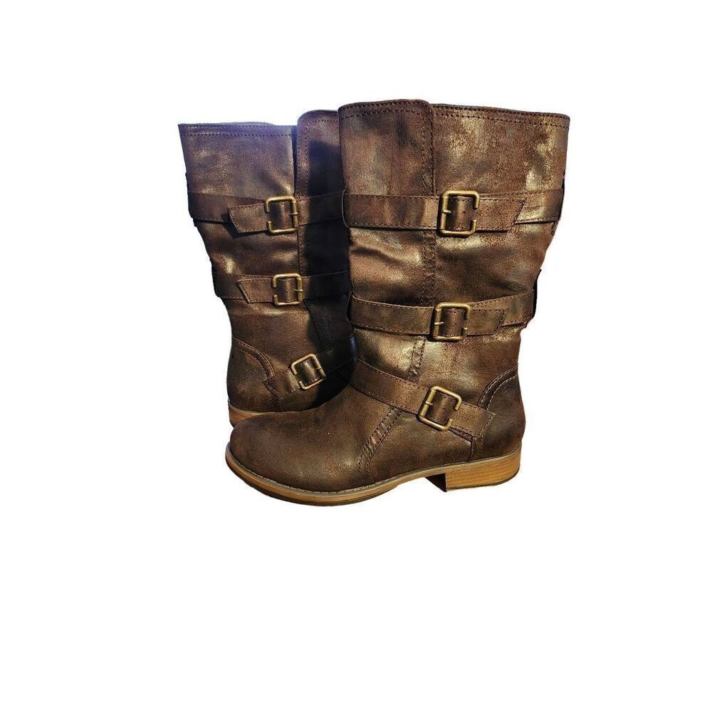 Ruff Hewn NWT Women's Coopers Faux Leather Brown Brass Buckle Boots Size 9